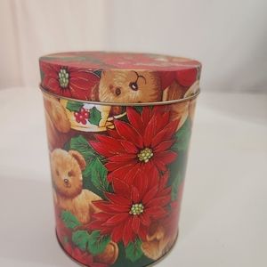 Christmas Bears with Poinsettia Tin Gift Box